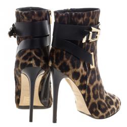 Pre Owned Le Silla Leopard Printed Calf Hair Ankle Boots Size 37