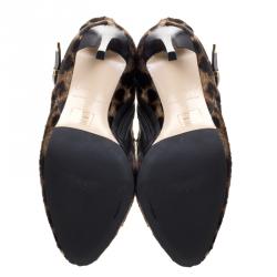 Pre Owned Le Silla Leopard Printed Calf Hair Ankle Boots Size 37