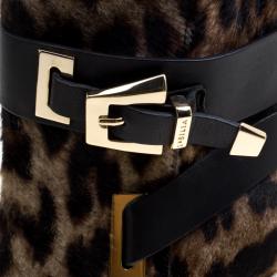 Pre Owned Le Silla Leopard Printed Calf Hair Ankle Boots Size 37