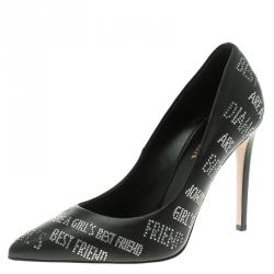 Pre Owned Le Silla Black Crystal Embellished Leather Pointed Toe Pumps Size 39