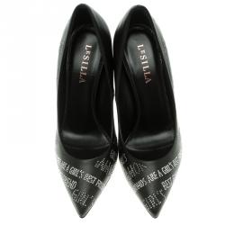 Pre Owned Le Silla Black Crystal Embellished Leather Pointed Toe Pumps Size 39