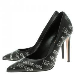 Pre Owned Le Silla Black Crystal Embellished Leather Pointed Toe Pumps Size 39