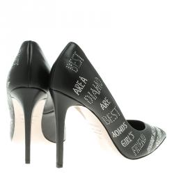 Pre Owned Le Silla Black Crystal Embellished Leather Pointed Toe Pumps Size 39