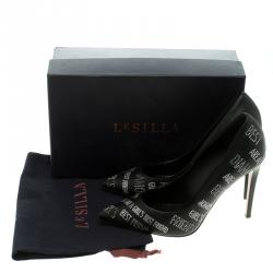 Pre Owned Le Silla Black Crystal Embellished Leather Pointed Toe Pumps Size 39