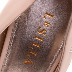 Pre Owned Le Silla Peach Crystal Embellished Leather Pointed Toe Pumps Size 40