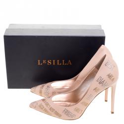 Pre Owned Le Silla Peach Crystal Embellished Leather Pointed Toe Pumps Size 40