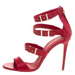 Pre Owned Le Silla Red Leather Minerva Strappy Sandals Size 40