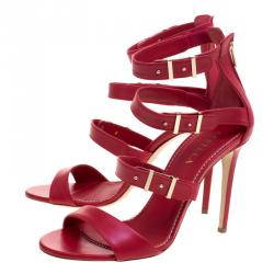Pre Owned Le Silla Red Leather Minerva Strappy Sandals Size 40
