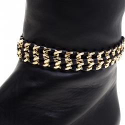 Pre Owned Le Silla Black Leather Chain Detail Knee High Boots Size 40