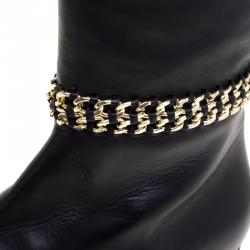Pre Owned Le Silla Black Leather Chain Detail Knee High Boots Size 41