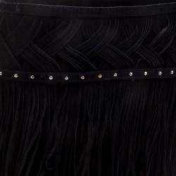 Pre Owned Le Silla Black Suede Concealed Fringed Wedge Boots Size 40