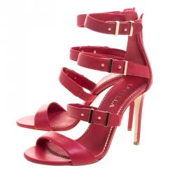Le Silla Red Leather Minerva Strappy Sandals Size 37