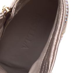 Le Silla Beige Crystal Embellished Suede and Leather Burma Wedge Sneakers Size 41