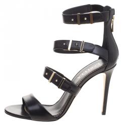 Pre Owned Le Silla Black Leather Minerva Strappy Sandals Size 37.5