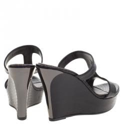 Le Silla Black Python Embossed Wedge Slides Size 37.5