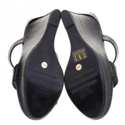 Le Silla Black Python Embossed Wedge Slides Size 37.5
