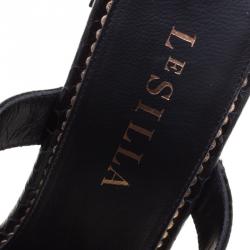 Le Silla Black Python Embossed Wedge Slides Size 37.5