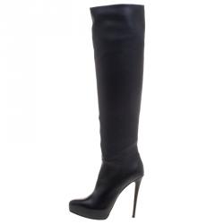 Pre Owned Le Silla Black Leather Over The Knee Platform Boots Size 37.5