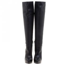 Pre Owned Le Silla Black Leather Over The Knee Platform Boots Size 37.5