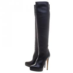 Pre Owned Le Silla Black Leather Over The Knee Platform Boots Size 37.5
