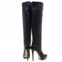 Pre Owned Le Silla Black Leather Over The Knee Platform Boots Size 37.5