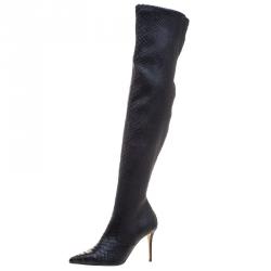 Le Silla Black Python Over The Knee Pointed Toe Boots Size 40
