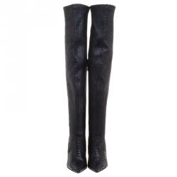 Le Silla Black Python Over The Knee Pointed Toe Boots Size 40