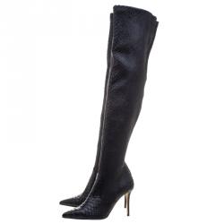 Le Silla Black Python Over The Knee Pointed Toe Boots Size 40