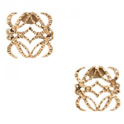 Pre Owned Loewe Anagram Gold Tone Stud Earrings