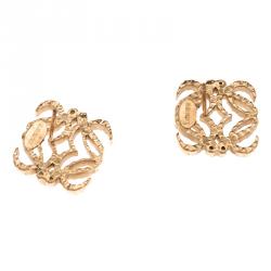 Pre Owned Loewe Anagram Gold Tone Stud Earrings