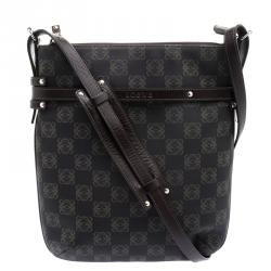 Pre Owned حقيبة كروس لويفي لوغوس إنغرام جلد وفينيل بنية داكنة 