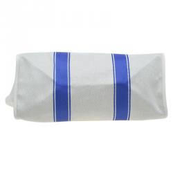 Pre Owned Longchamp White/Blue Canvas Large Nautique Zip Tote