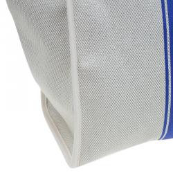 Pre Owned Longchamp White/Blue Canvas Large Nautique Zip Tote