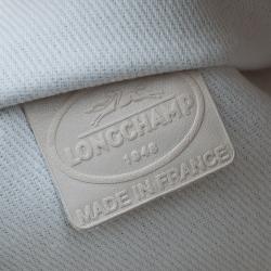 Pre Owned Longchamp White/Blue Canvas Large Nautique Zip Tote