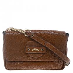 Longchamp Brown Stingrsy Embossed Leather Honore Crossbody Bag