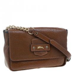 Longchamp Brown Stingrsy Embossed Leather Honore Crossbody Bag