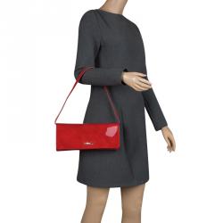 Longchamp Red Patent Leather Rousseau Burnt Clutch