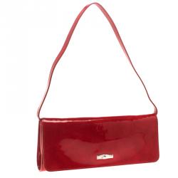 Longchamp Red Patent Leather Rousseau Burnt Clutch