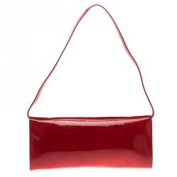 Longchamp Red Patent Leather Rousseau Burnt Clutch