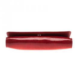 Longchamp Red Patent Leather Rousseau Burnt Clutch
