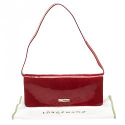 Longchamp Red Patent Leather Rousseau Burnt Clutch