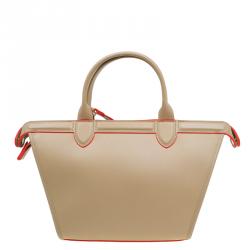 Pre Owned Longchamp Beige Leather Le Pliage Heritage Tote