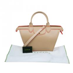 Pre Owned Longchamp Beige Leather Le Pliage Heritage Tote