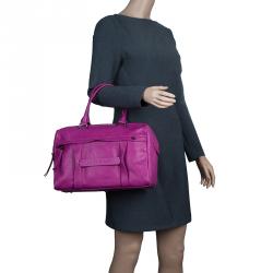 Pre Owned Longchamp Magenta Leather 3D Bowler Bag