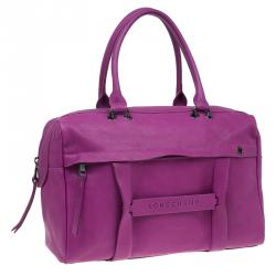 Pre Owned Longchamp Magenta Leather 3D Bowler Bag
