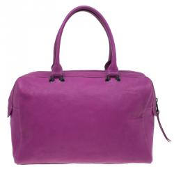 Pre Owned Longchamp Magenta Leather 3D Bowler Bag