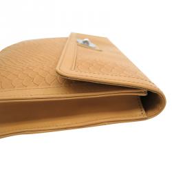 Pre Owned Longchamp Brown Embossed Leather Clutch Bag 