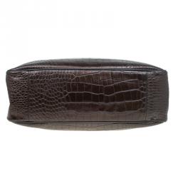 Pre Owned Longchamp Brown Glaze Croc Embossed Leather Roseau Tote