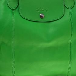 Pre Owned Longchamp Green Leather Large Le Pliage Tote