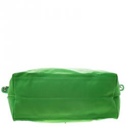 Pre Owned Longchamp Green Leather Large Le Pliage Tote